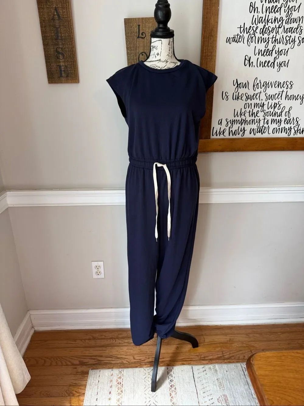 Lulus Women’s Comfy Passion Short Sleeve Drawstring Romper Navy Blue Size Medium
